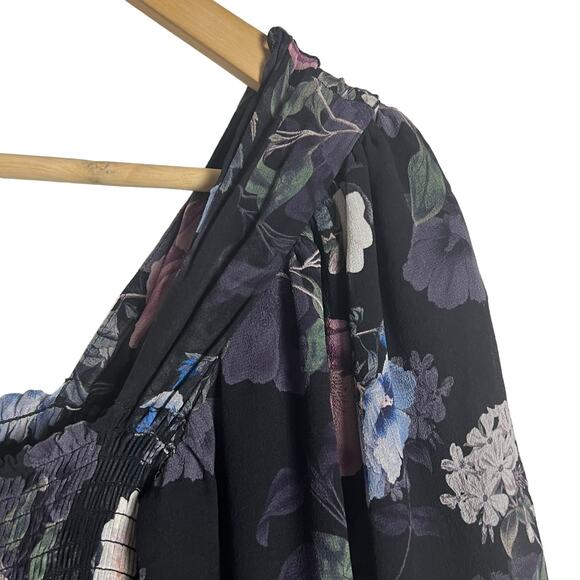 Nicholas Black Floral Silk Square Neck Smocked Maxi Dress Size 0 - Picture 6 of 15